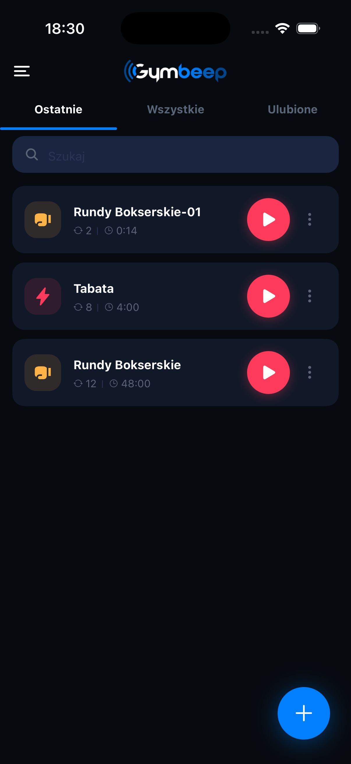 Biblioteka treningów w apce GymBeep