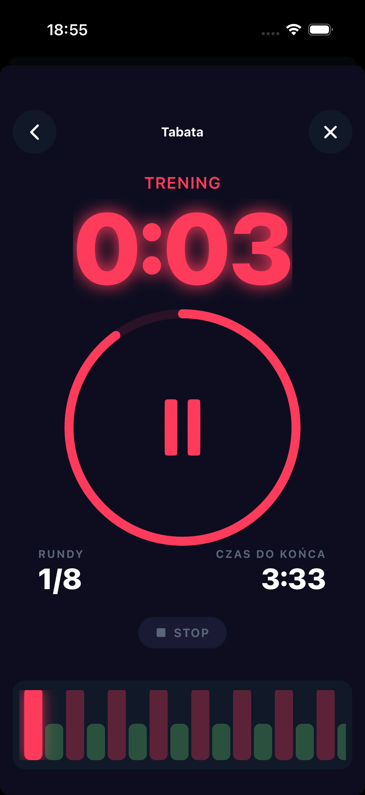 GymBeep app — timer w fazie pracy